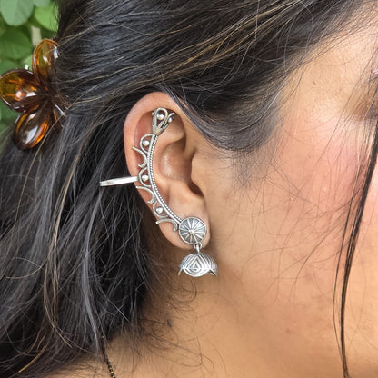 Naari Jewels Aarohi Floral Jhumka Ear Cuff – Oxidised German Silver Brass Earrings for Women