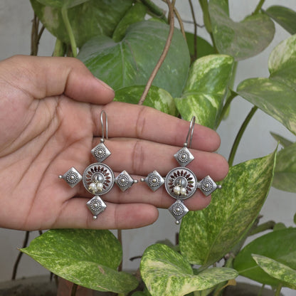 Naari Jewels Veyra Mandala Geometric Drop Dangle Earrings For Women | Classic German Silver Trendy Jewelry