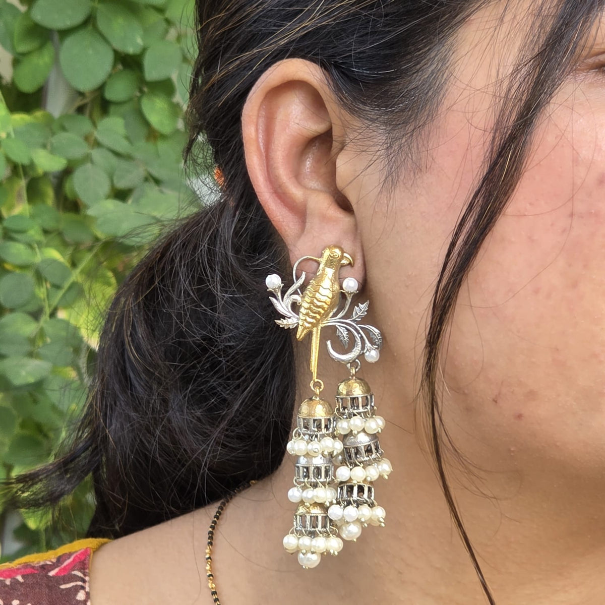 Naari Jewels Aarika Bird Cascade Earrings | German Silver Jhumka Style Drop Jewelry For Women