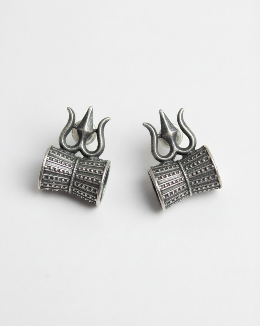 Naari Jewels Oxidized German Silver Shiv Damru Earrings
