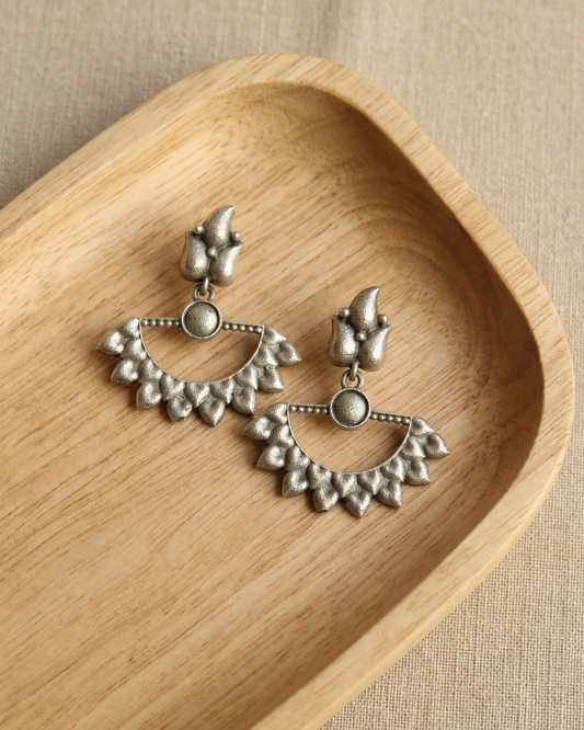 Naari Jewels Oxidized German Silver Aarunya Ardh Chakra Leaf Dangler Earrings