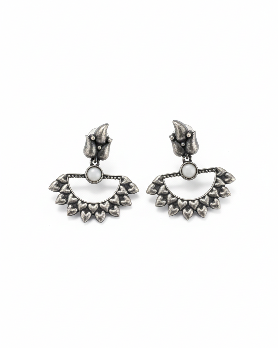 Naari Jewels Oxidized German Silver Aarunya Ardh Chakra Leaf Dangler Brass Earrings