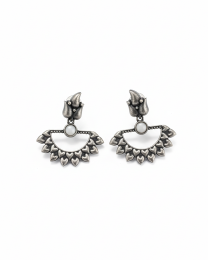 Naari Jewels Oxidized German Silver Aarunya Ardh Chakra Leaf Dangler Brass Earrings
