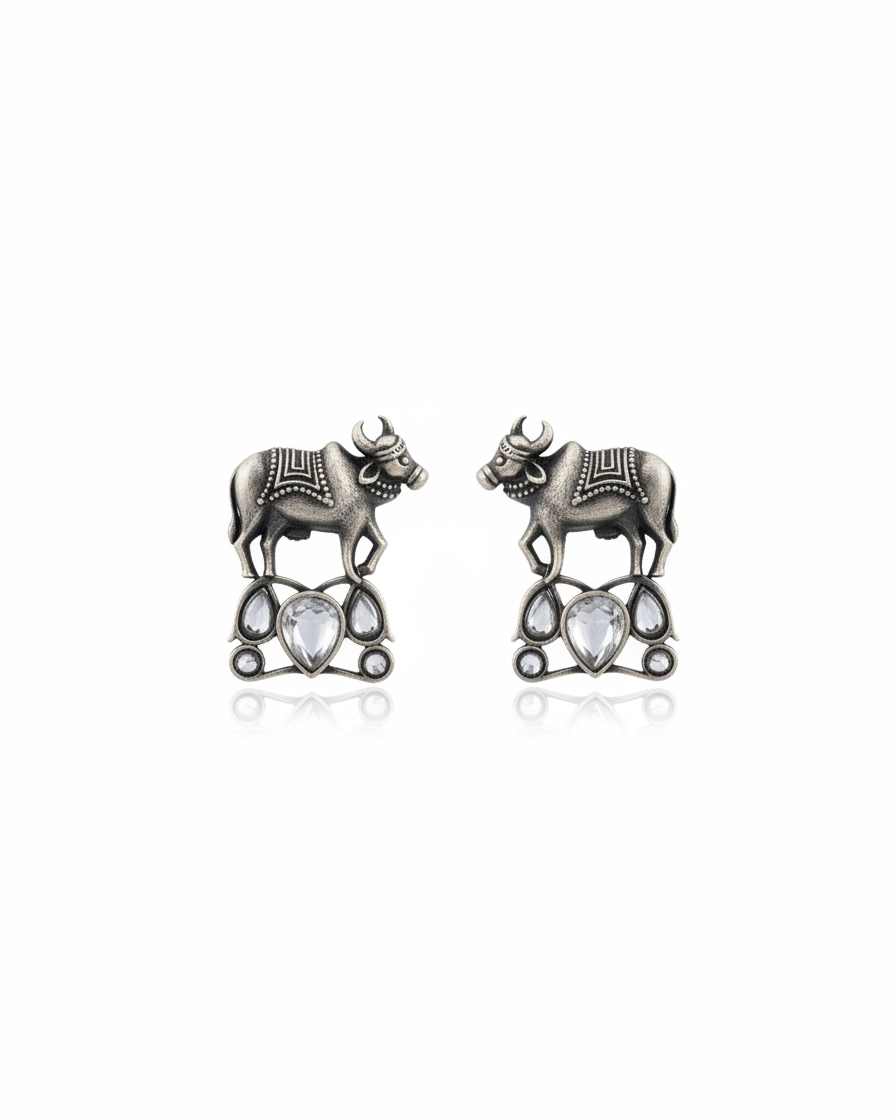 Naari Jewels Oxidized German Silver Kamdhenu Grace Studs Earrings