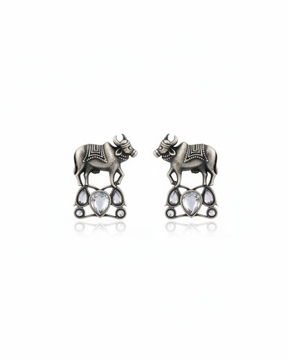 Naari Jewels Oxidized German Silver Kamdhenu Grace Studs Earrings