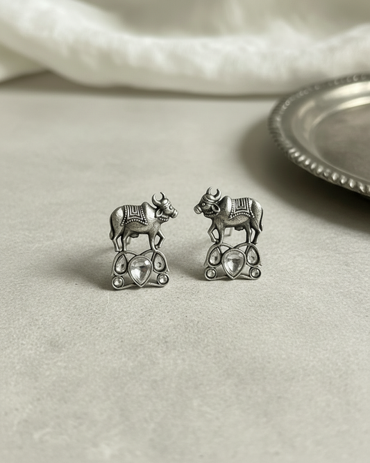 Naari Jewels Oxidized German Silver Kamdhenu Grace Studs Earrings