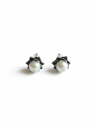 Naari Jewels Oxidized German Silver Classic Charm Pearl Studs Earrings