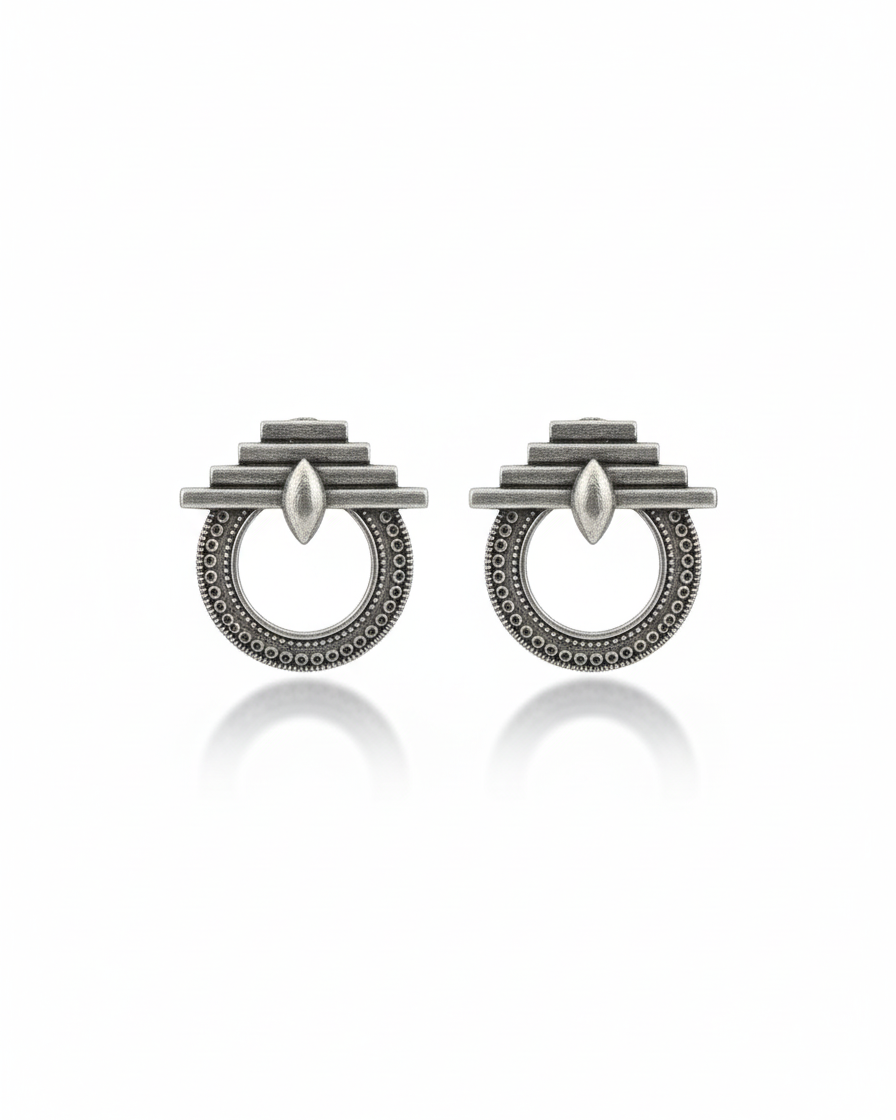 Naari Jewels Oxidized German Silver Circular Tribal Brass Studs Earrings for Women  | Ethnic Traditional earrings