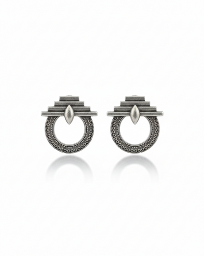 Naari Jewels Oxidized German Silver Circular Tribal Brass Studs Earrings for Women  | Ethnic Traditional earrings