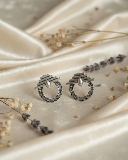 Naari Jewels Oxidized German Silver Circular Tribal Studs Earrings