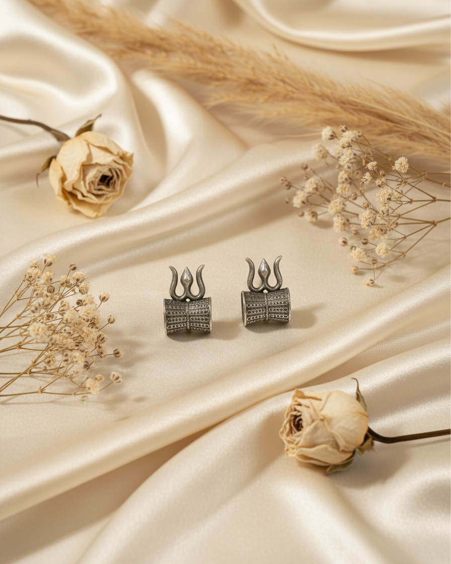 Naari Jewels Oxidized German Silver Shiv Damru Earrings