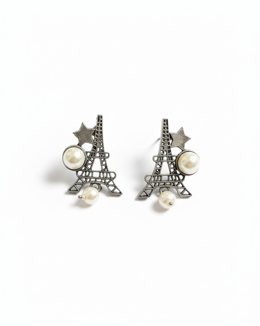 Naari Jewels Oxidized German Silver Eiffel Tower Stud Brass Earrings for Women