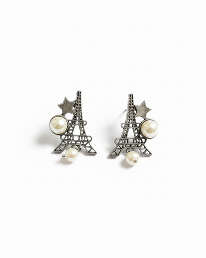Naari Jewels Oxidized German Silver Eiffel Tower Stud Brass Earrings for Women