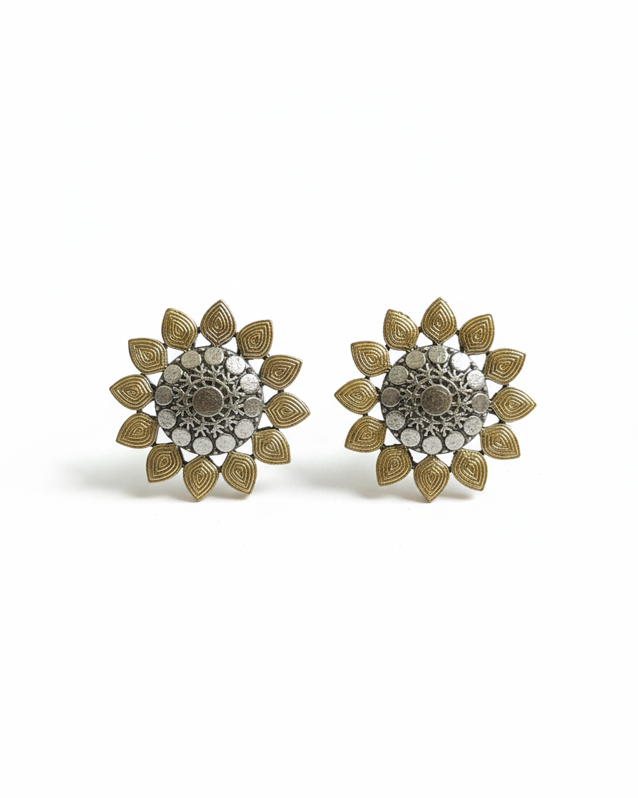 Naari Jewels Oxidized German Silver Sunflower Stud Earrings for Women