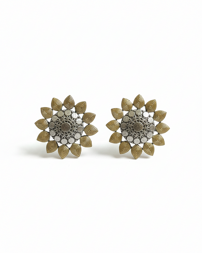 Naari Jewels Oxidized German Silver Sunflower Stud Earrings for Women