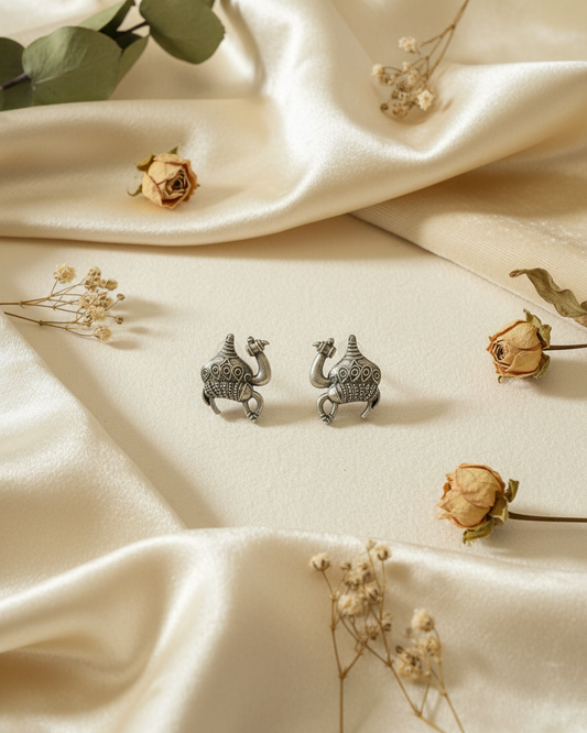 Naari Jewels Oxidized German Silver Camel Stud Earrings for Women
