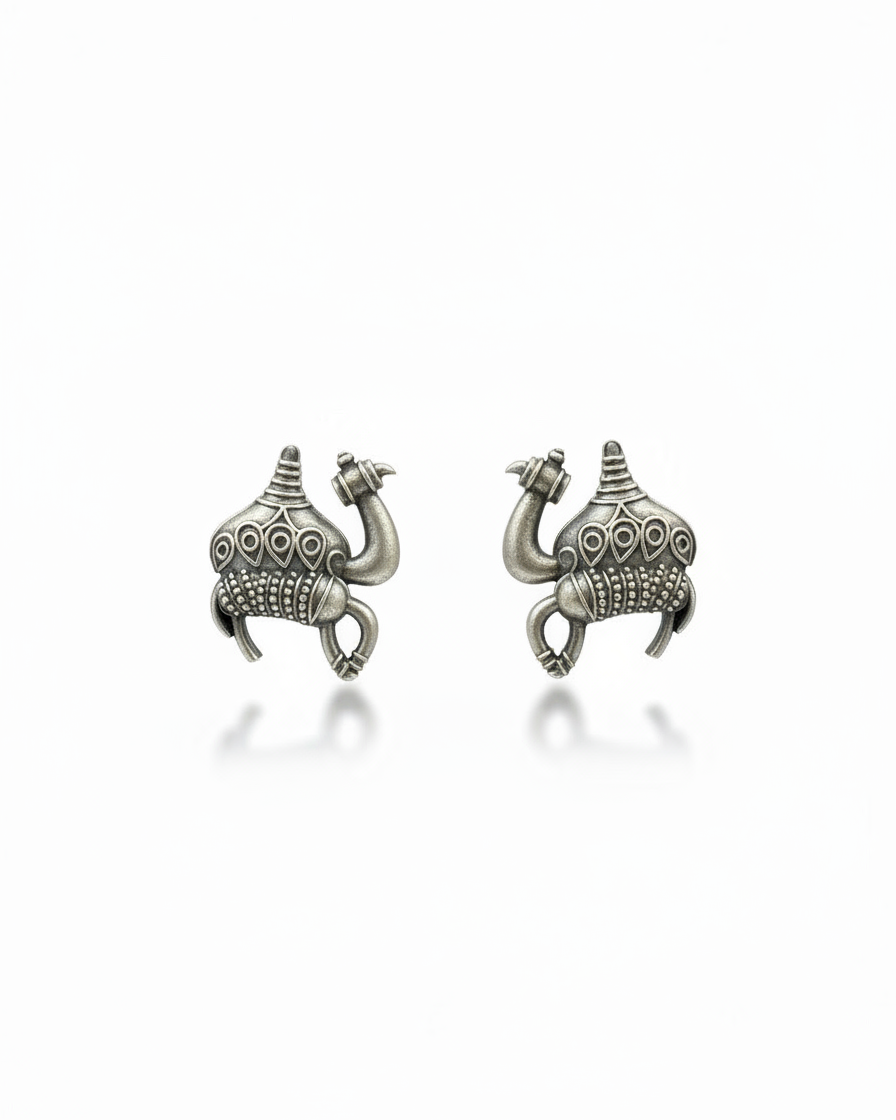 Naari Jewels Oxidized German Silver Camel Stud Earrings for Women