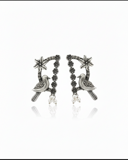 Naari Jewels Oxidized German Silver Nisarga Bird Arch Earrings