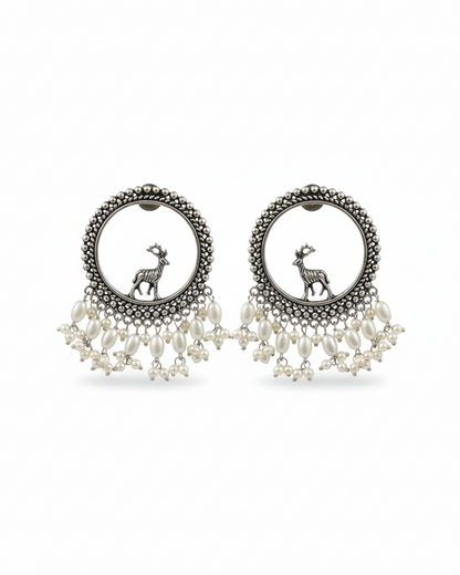 Naari Jewels Oxidized German Silver Deer Mriga Circle Beads Drops Brass Earrings | Ethnic Boho Statement Jewellery for Women