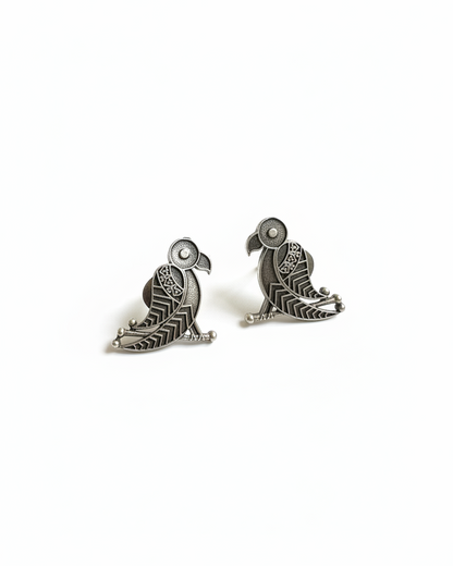 Naari Jewels Oxidized German Silver Parrot Design Stud Bird Earrings for Women