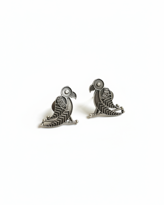 Naari Jewels Oxidized German Silver Parrot Design Stud Bird Earrings for Women
