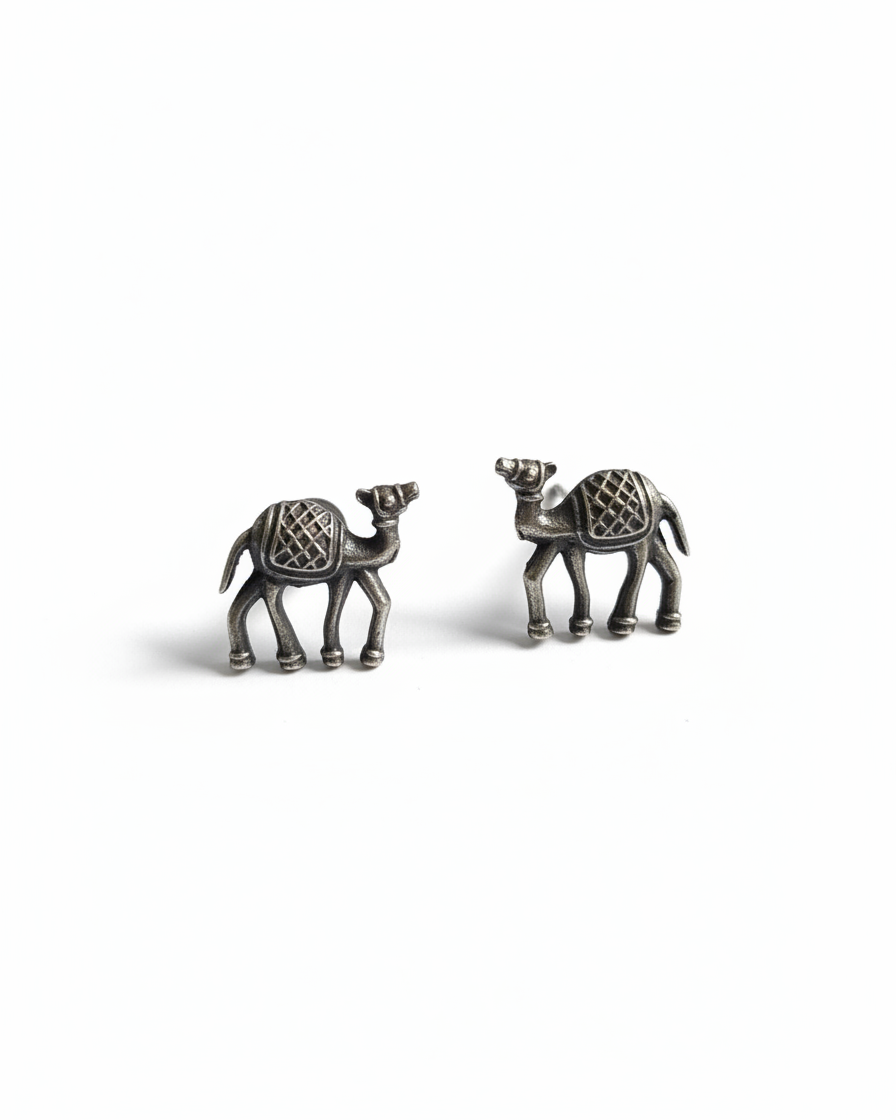 Naari Jewels Oxidized German Silver Rajasthani Ethnic Animal Camel Stud Earrings for Women