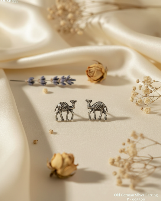 Naari Jewels Oxidized German Silver Rajasthani Ethnic Animal Camel Stud Earrings for Women