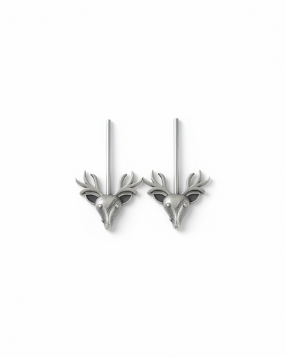 Naari Jewels Oxidized German Silver Deer Head Drop Earrings | Trendy Minimal Ethnic Jewelry for Women