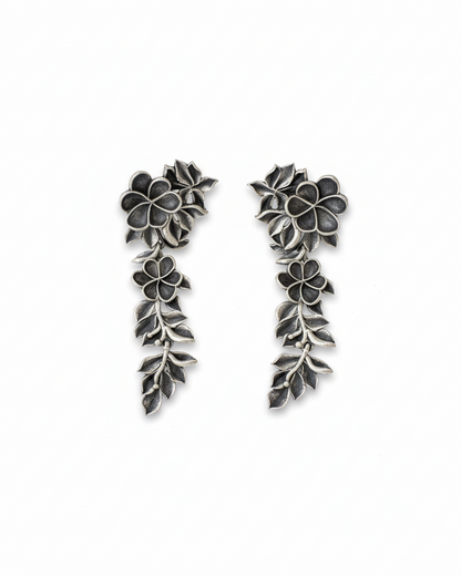 Naari Jewels Oxidized German Silver Rajasi Floral Falls Earrings