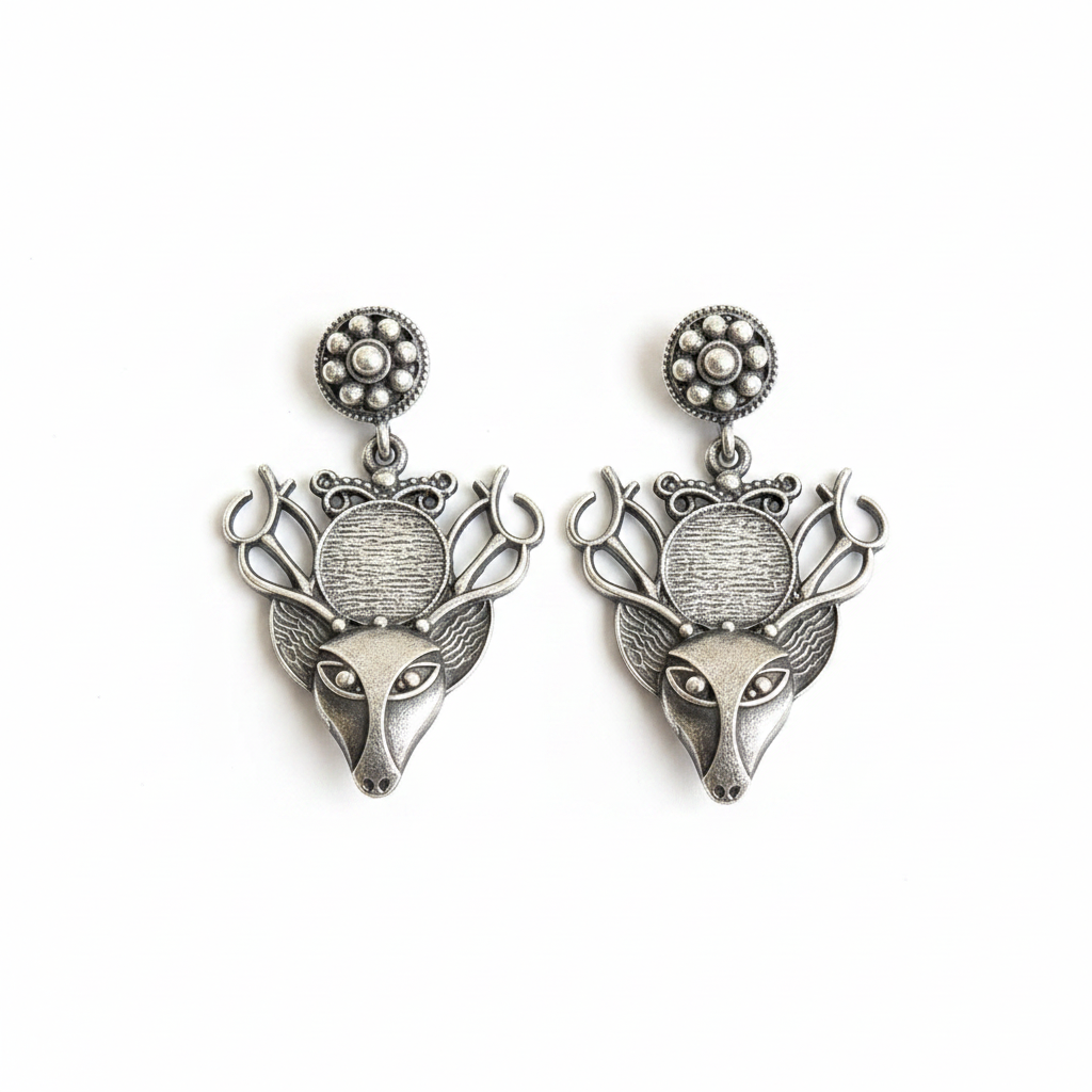 Naari Jewels Oxidized German Silver Mriga Drop Earrings