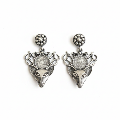 Naari Jewels Oxidized German Silver Mriga Drop Earrings