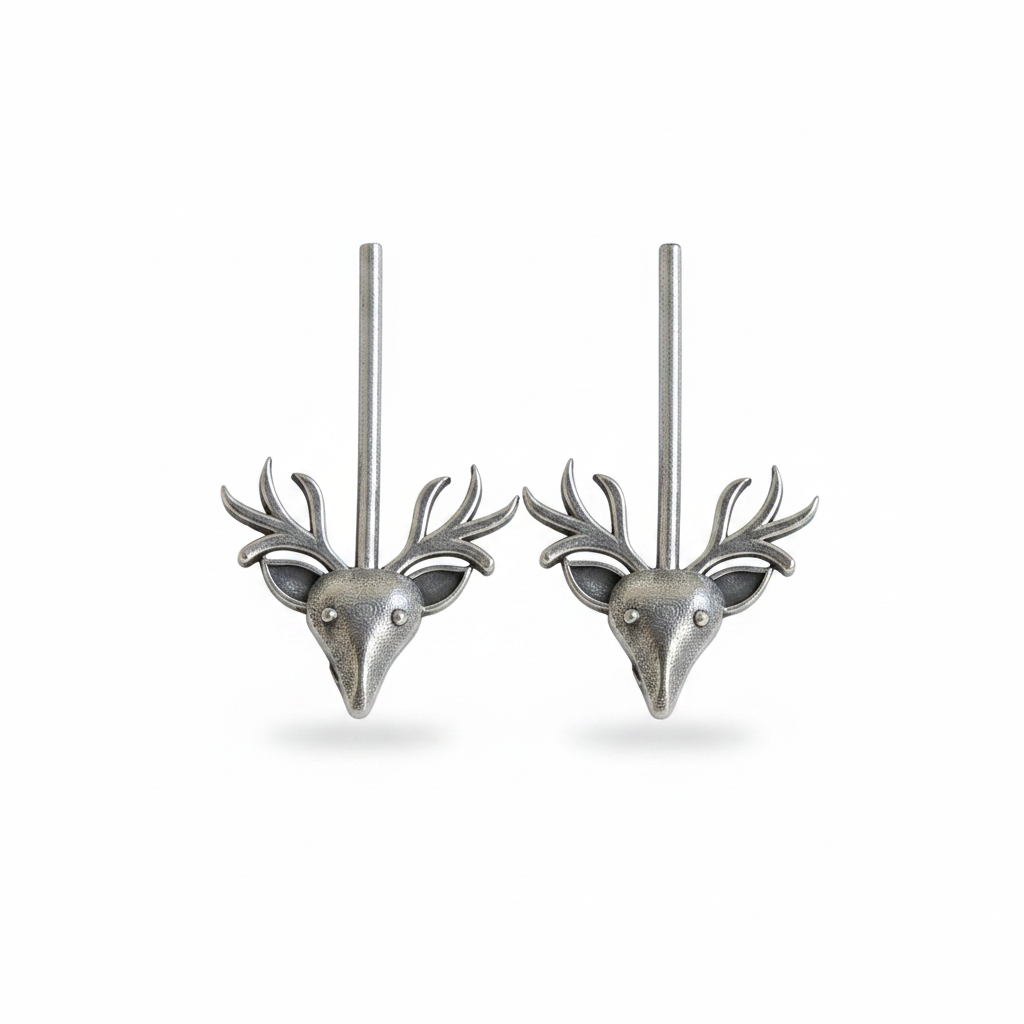 Naari Jewels Oxidized German Silver Deer Head Long Brass Earrings | Trendy Minimal Ethnic Jewelry for Women