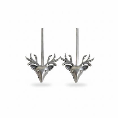 Naari Jewels Oxidized German Silver Deer Head Long Brass Earrings | Trendy Minimal Ethnic Jewelry for Women