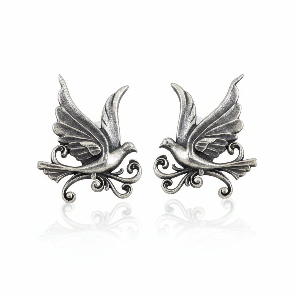Naari Jewels Oxidized German Silver Flying Bird Brass Earrings | Vintage Nature Design for Women