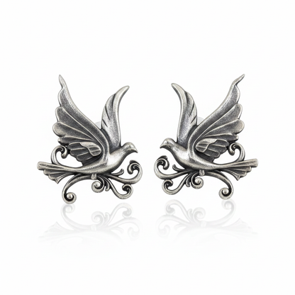 Naari Jewels Oxidized German Silver Flying Bird Brass Earrings | Vintage Nature Design for Women