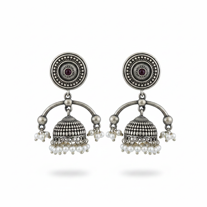 Naari Jewels Oxidized German Silver Jhumka Earrings with Pearl Drops | Traditional Ethnic Dome Earrings for Women