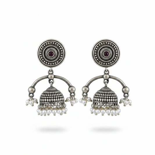 Naari Jewels Oxidized German Silver Jhumka Earrings with Pearl Drops | Traditional Ethnic Dome Earrings for Women