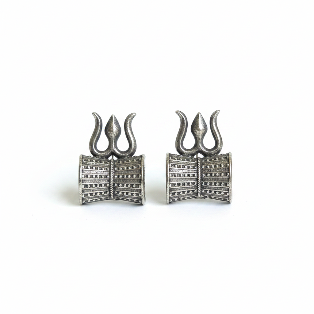 Naari Jewels Oxidized German Silver Shiv Damru Stud Brass Earrings for Women