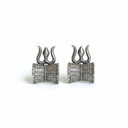 Naari Jewels Oxidized German Silver Shiv Damru Stud Brass Earrings for Women