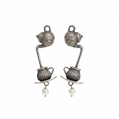 Naari Jewels Oxidized German Silver Tea Pour Kettle to Cup Drop Brass Earrings
