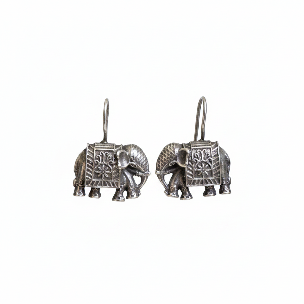 Naari Jewels Oxidized Brass Elephant Design Dangle Earrings for Women | Ethnic Traditional Statement Jewellery