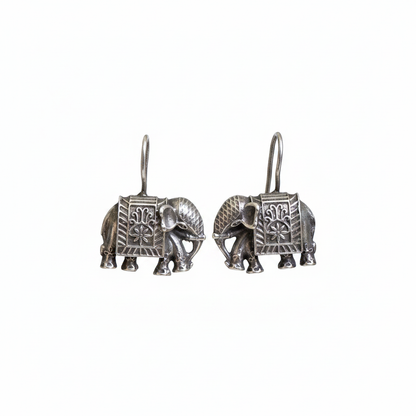 Naari Jewels Oxidized Brass Elephant Design Dangle Earrings for Women | Ethnic Traditional Statement Jewellery