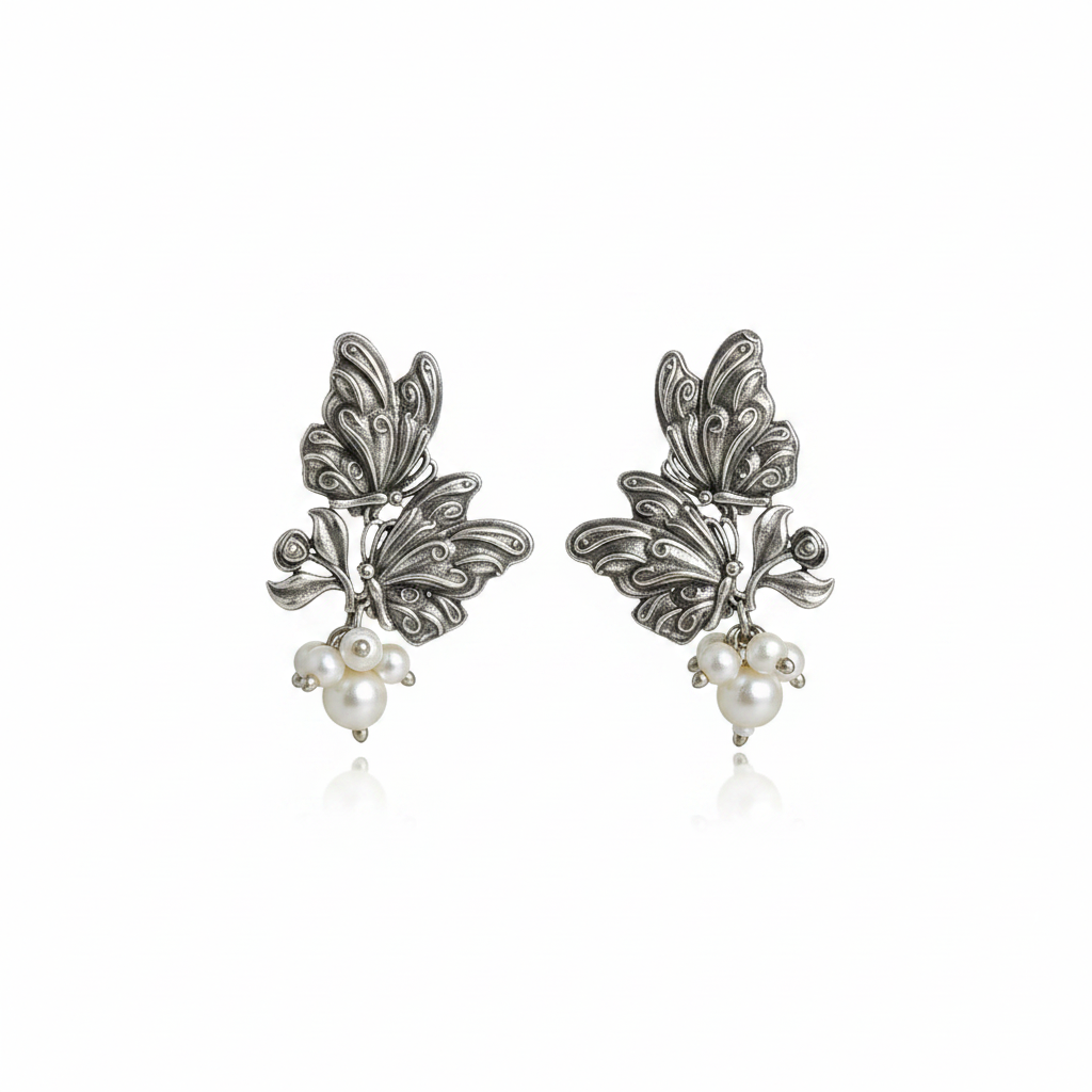 Naari Jewels Oxidized Brass Dwi Paksha Pearl Earrings for Women | Ethnic Traditional Statement Jewellery