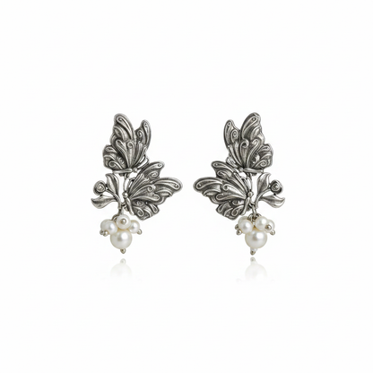 Naari Jewels Oxidized Brass Dwi Paksha Pearl Earrings for Women | Ethnic Traditional Statement Jewellery