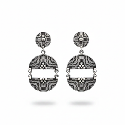 Naari Jewels Oxidized Germen Silver Geometric Drop Earrings for Women | Circular Tribal Statement Dangle Earrings | Ethnic Boho Jewelry