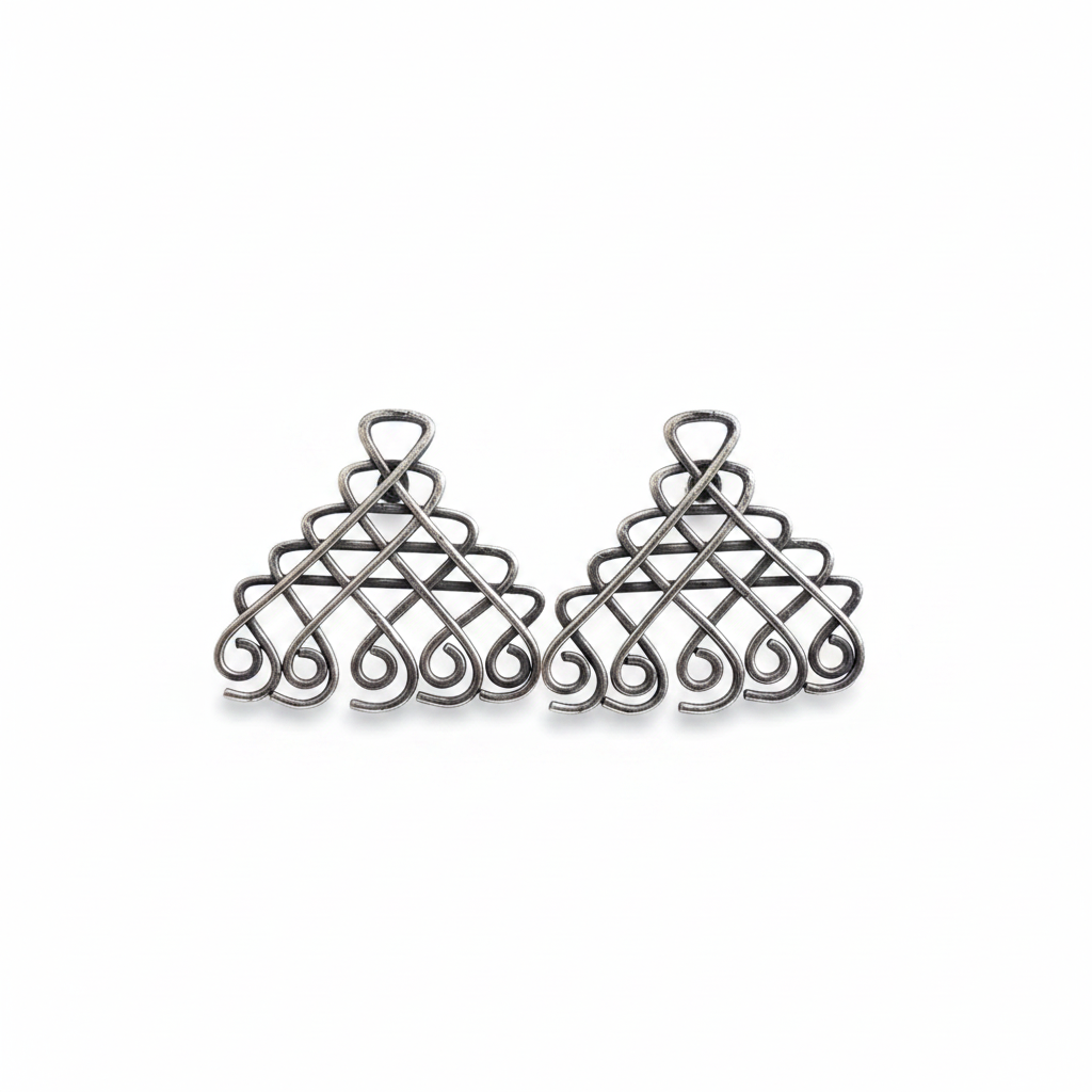 Naari Jewels Oxidized German Silver Geometric Filigree Stud Earrings | Ethnic Statement Jewelry for Women