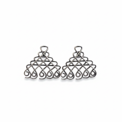 Naari Jewels Oxidized German Silver Geometric Filigree Stud Earrings | Ethnic Statement Jewelry for Women