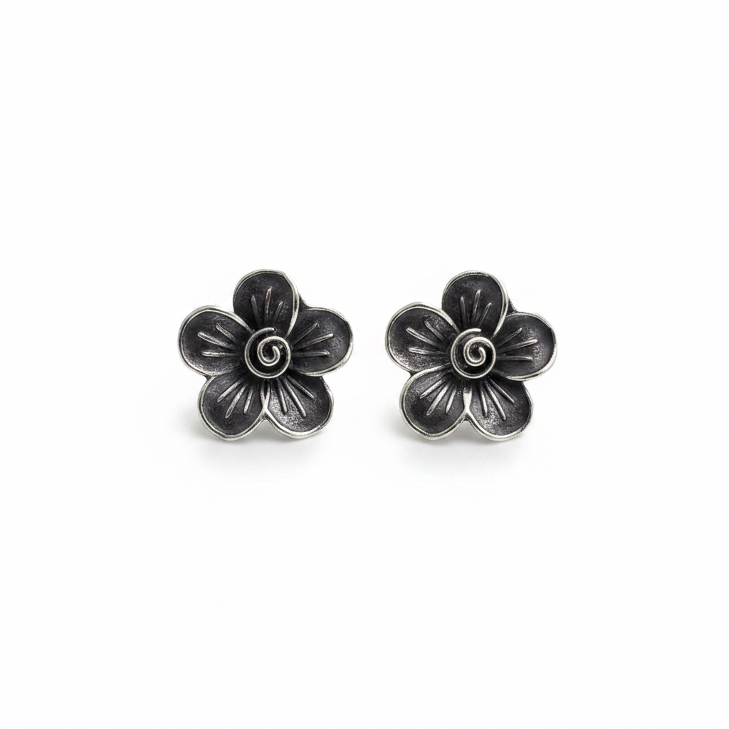 Naari Jewels Oxidized German Silver Rustic Flower Stud Earrings | Ethnic Statement Jewelry for Women