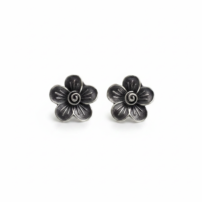 Naari Jewels Oxidized German Silver Rustic Flower Stud Earrings | Ethnic Statement Jewelry for Women