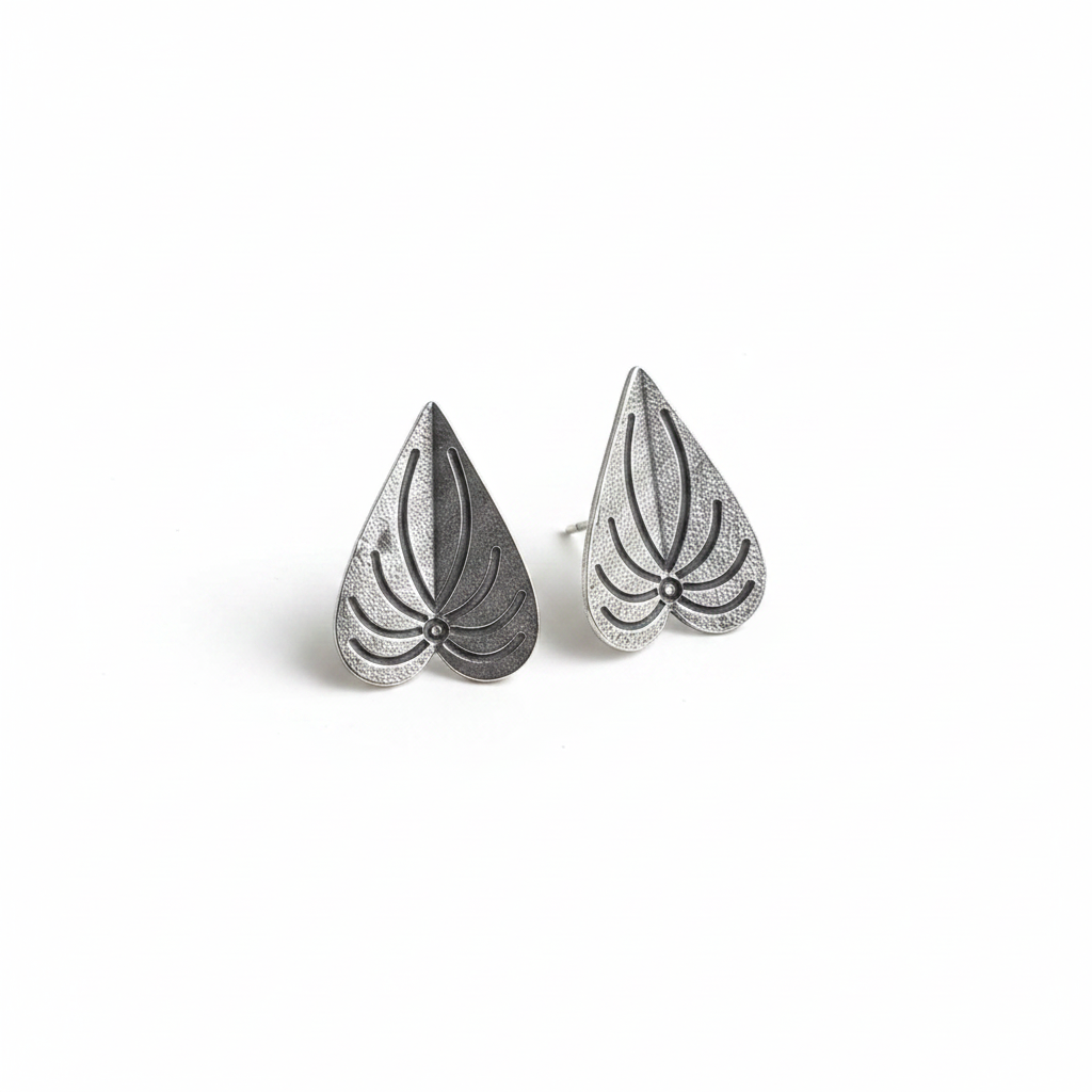 Naari Jewels Oxidized German Silver Betel Paan Leaf Design Stud Earrings | Ethnic Statement Jewelry for Women